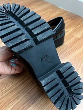 Zara Black Lug Sole Platform Loafers